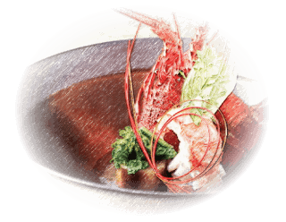 オマール海老と焼きポワロー紫蘇風味のビスクソース